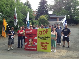 Strikers picket outside Mr. Chaudary's parents home: He's being a bad boy!