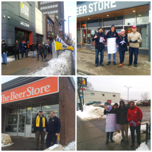 Activists across Ontario leafleting in support of striking Crown workers at Beer Store locations.