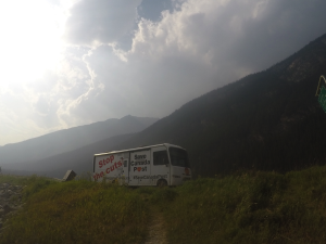 The Save Canada Post RV travelling across the Rockies
