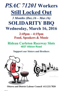 Rideau-Carleton OLG workers lockout BBQ rally, this Wednesday March 16