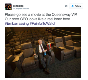 Some Cineplex workers set up this Twitter account skewering management. @CineplexTheatre