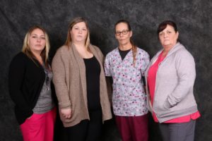 These Georgian Bay Retirement Home workers who want a union. From left to right: Natasha Howell, Natasha Lapensee, Beverly Faulkner, and Paula Lisowick