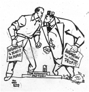Cartoon from the UE News, August 26 1955